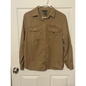 Lauren Ralph Lauren Size Large Womens Brown Button Down Shirt #Q-4-35